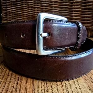 J. Crew Italian Leather Dress Belt 34 Classic Top Stitched Dress Belt Brown USA